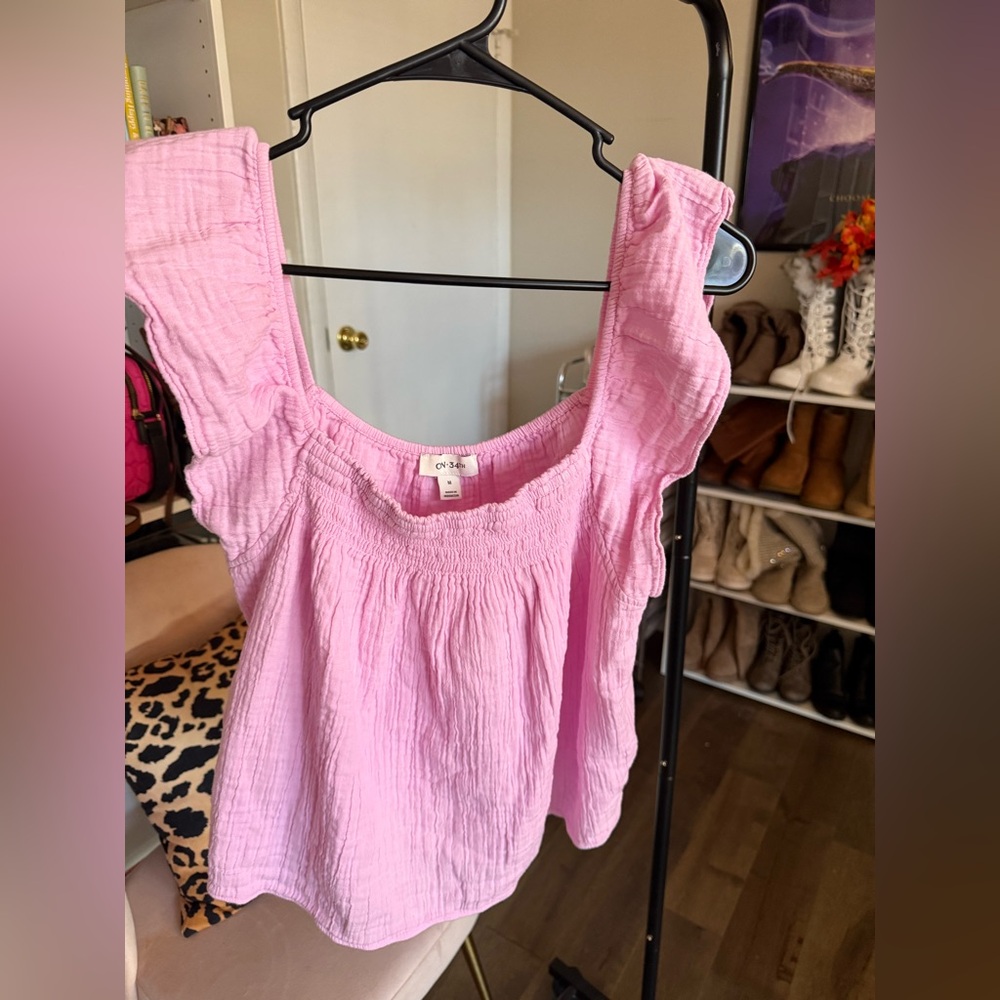 Pink Ruffle Sleeve Blouse